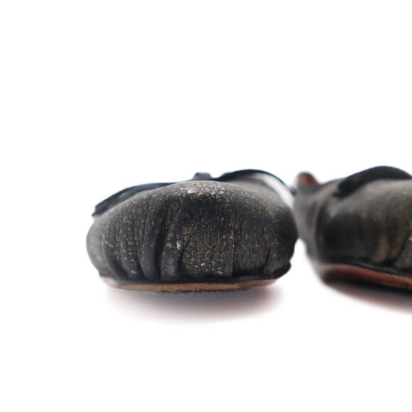 Alaia Leather Crackle Pewter Metallic Bow Ballet Flats Size 39.5 - Picture 10 of 14